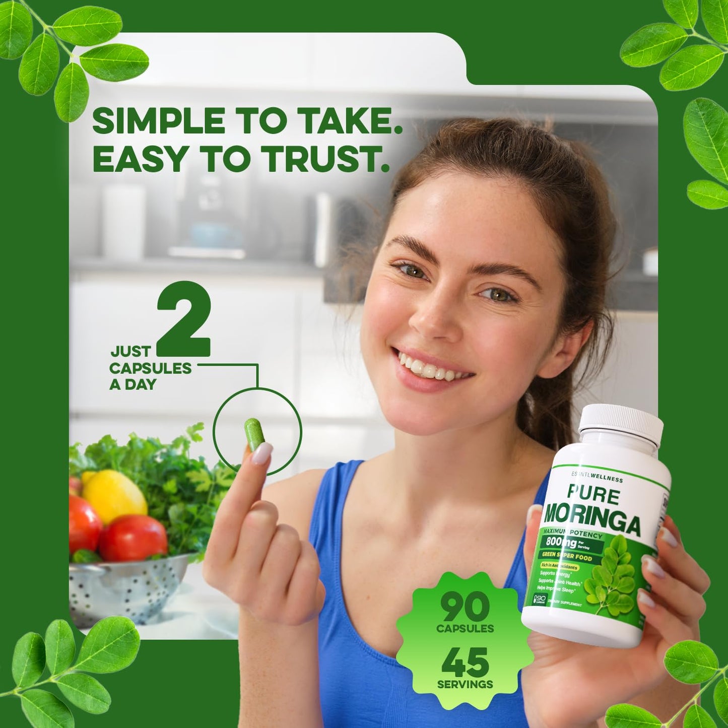 ESSNTLWELLNESS Moringa 800mg Capsules 90 Count
