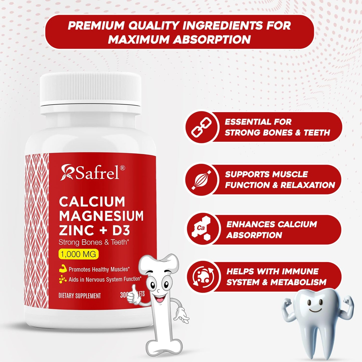 Safrel Calcium Magnesium Zinc with Vitamin D3 Tablet 300 Count