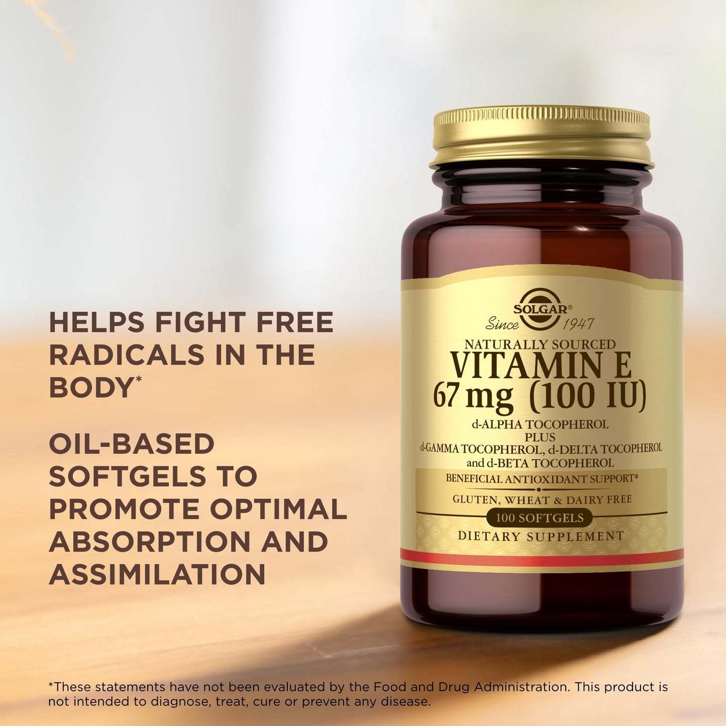 Solgar Vitamin E Softgels 67 mg (100 IU) - 200 Softgels