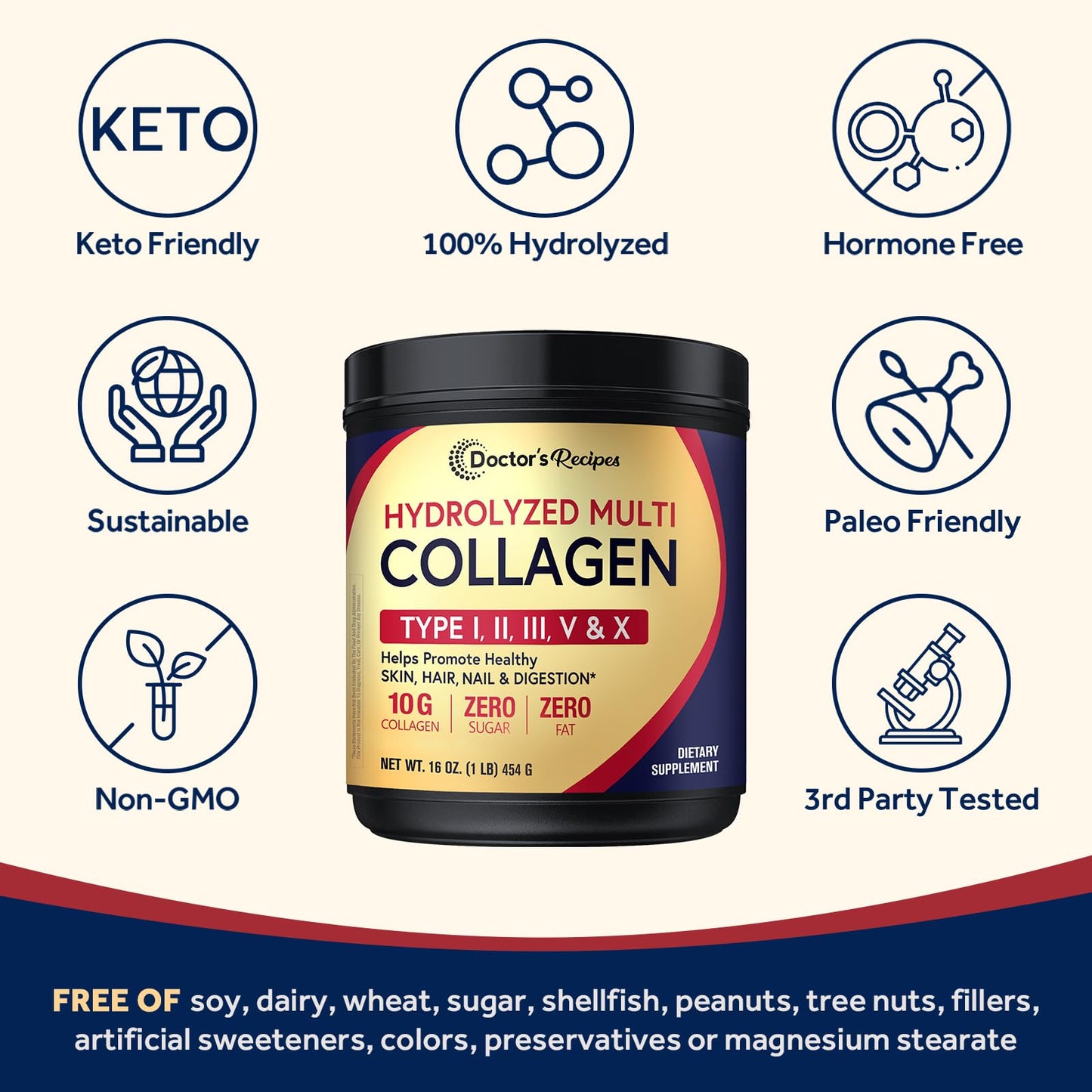 Doctor's Recipes Multi Collagen Peptides Powder 16 oz