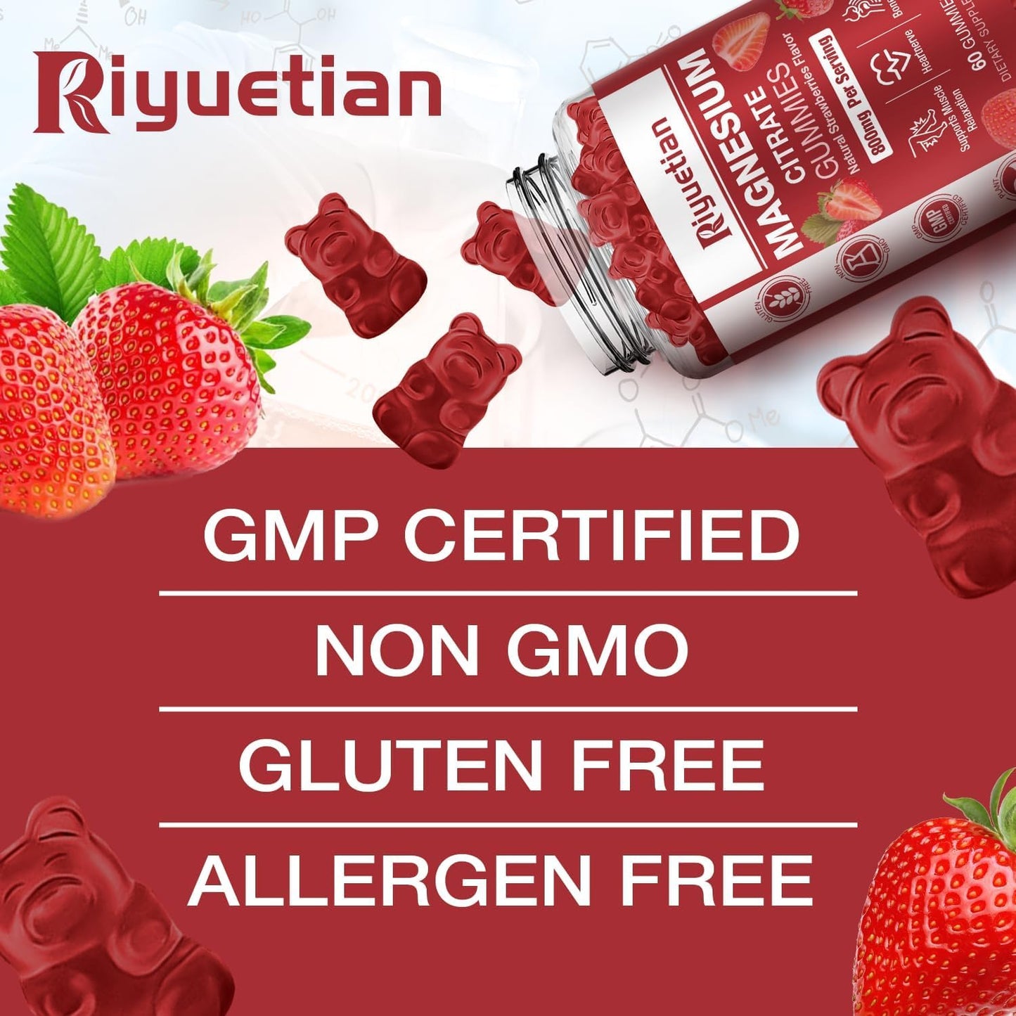 Riyuetian Magnesium Citrate Gummies 800mg, 120 Count