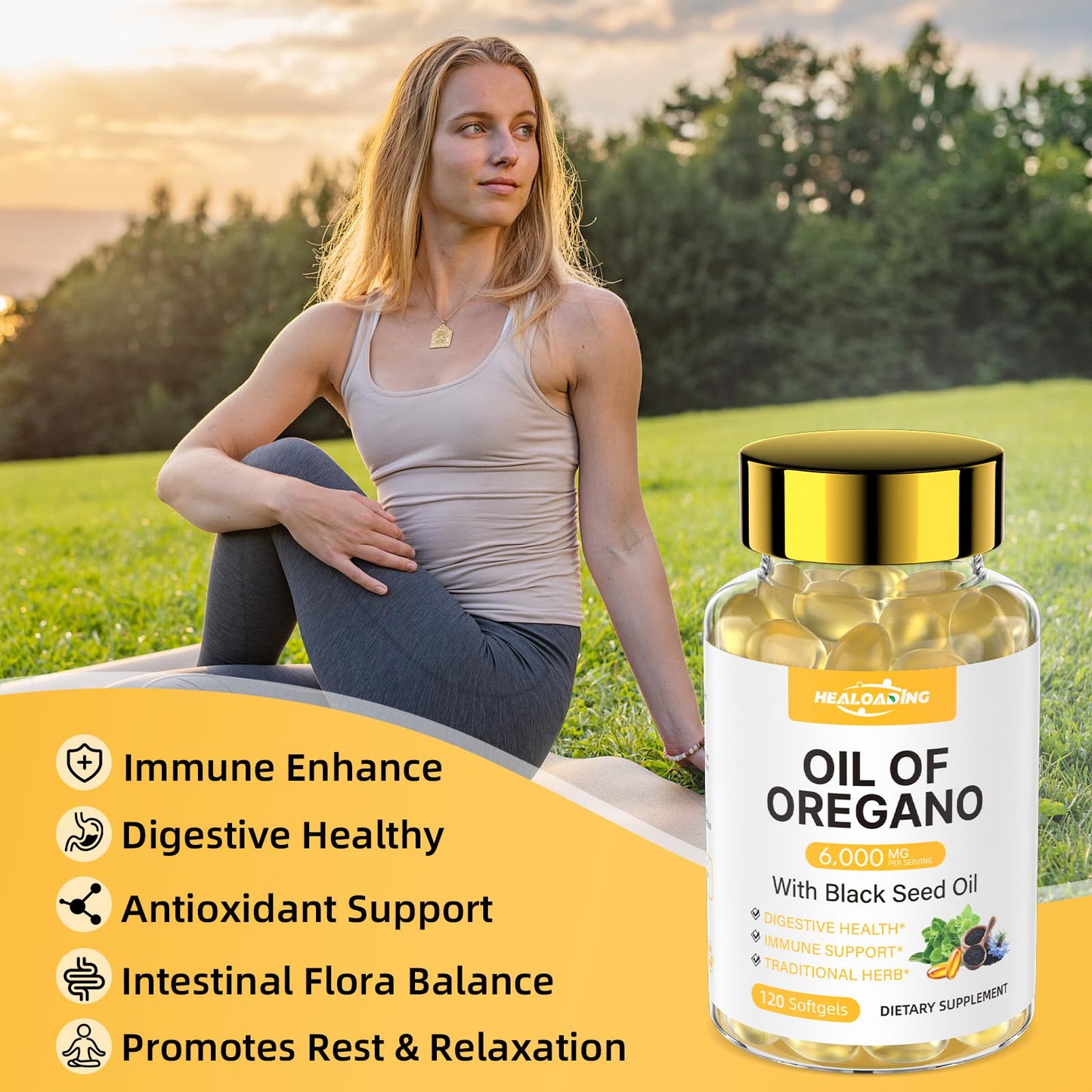 HEALOADING Organic Oregano Oil Softgels 120 Count