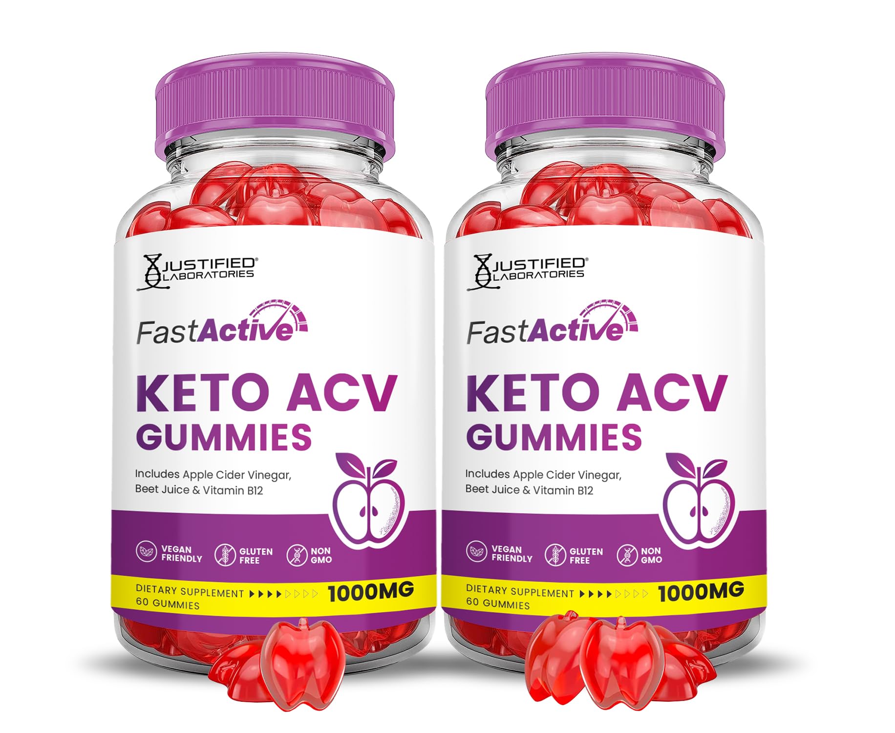 Justified Laboratories Fast Active Keto ACV Gummies Advanced Formula 1000mg Apple Cider Vinegar, 120 Gummies