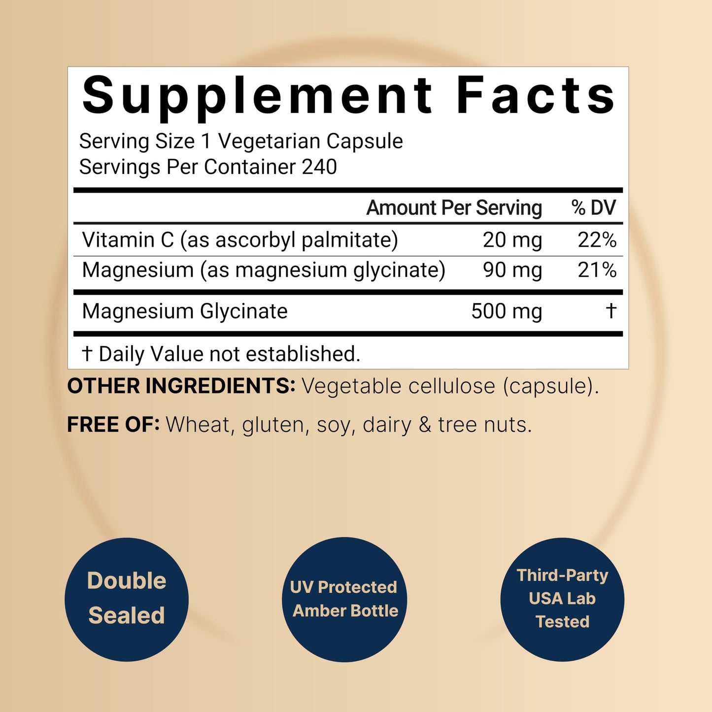 NatureBell Pure Magnesium Glycinate 500mg Capsules, 240 Count