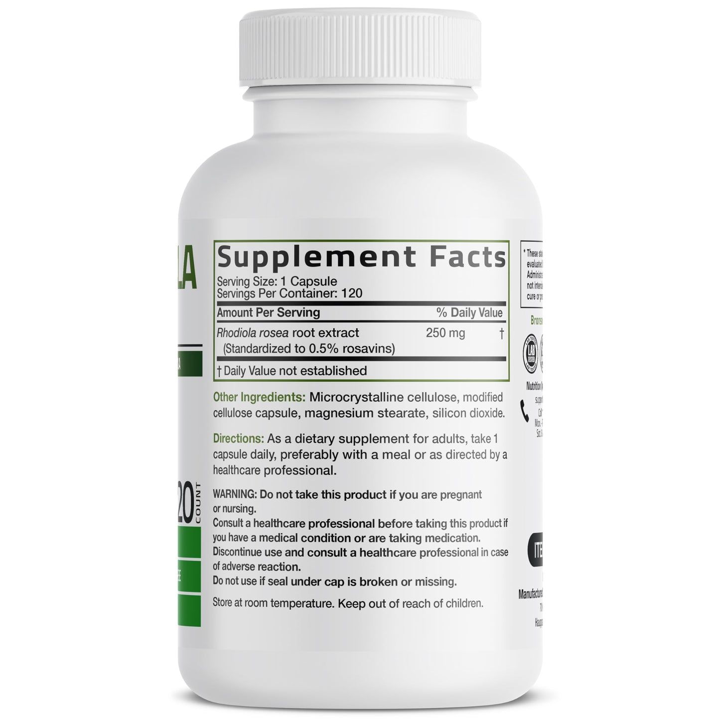 Bronson Rhodiola Rosea Vegetarian Capsules, 120 Count