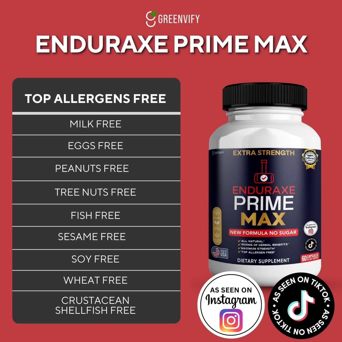 GREENVIFY Enduraxe Prime Max Extra Strength Organic Maca Root Supplement, 60 Capsules