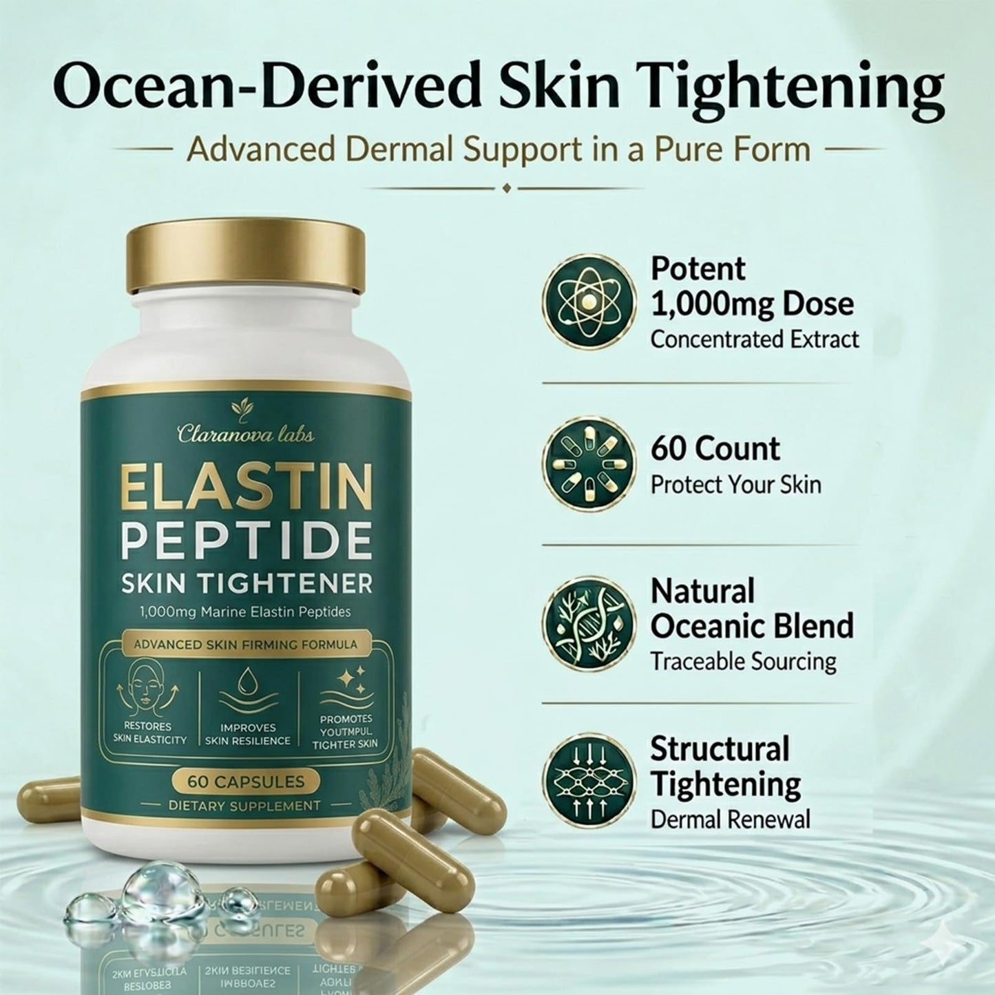 Claranova Labs Elastin Peptides Skin Tightening Formula Capsules 60 Count