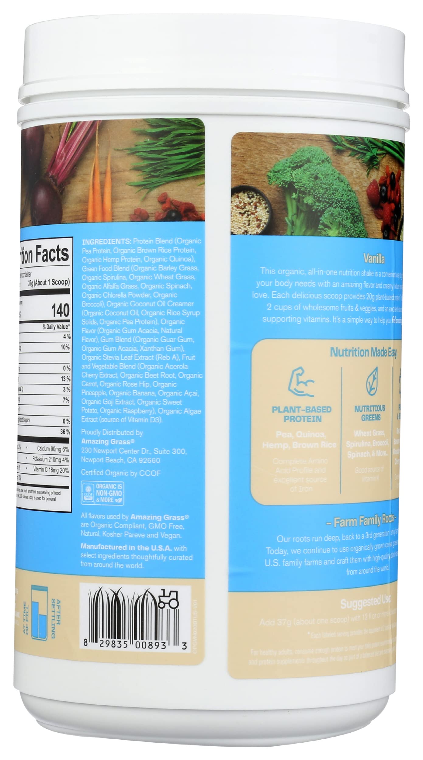 Amazing Grass Protein Superfood Powder, Organic Pure Vanilla, 20 Servings