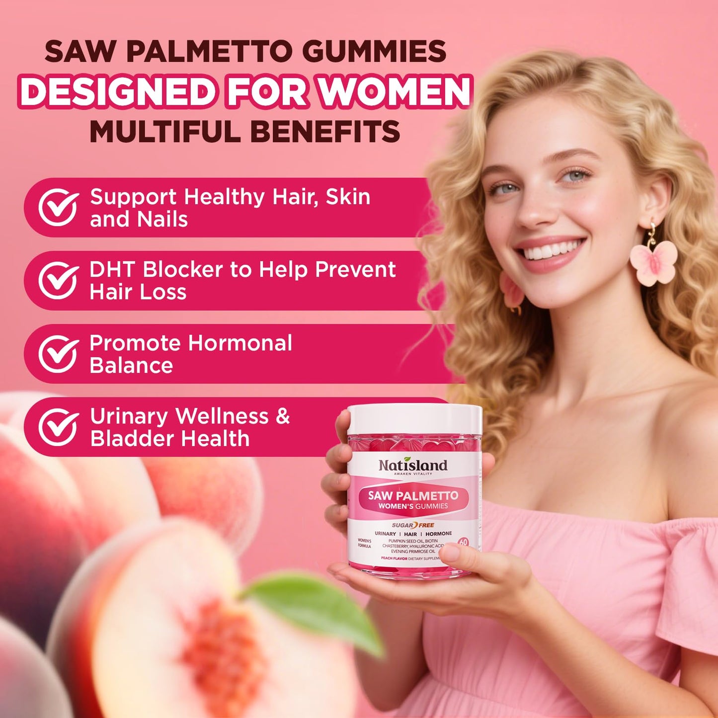 NATISLAND Saw Palmetto for Women Gummies 120 Gummies