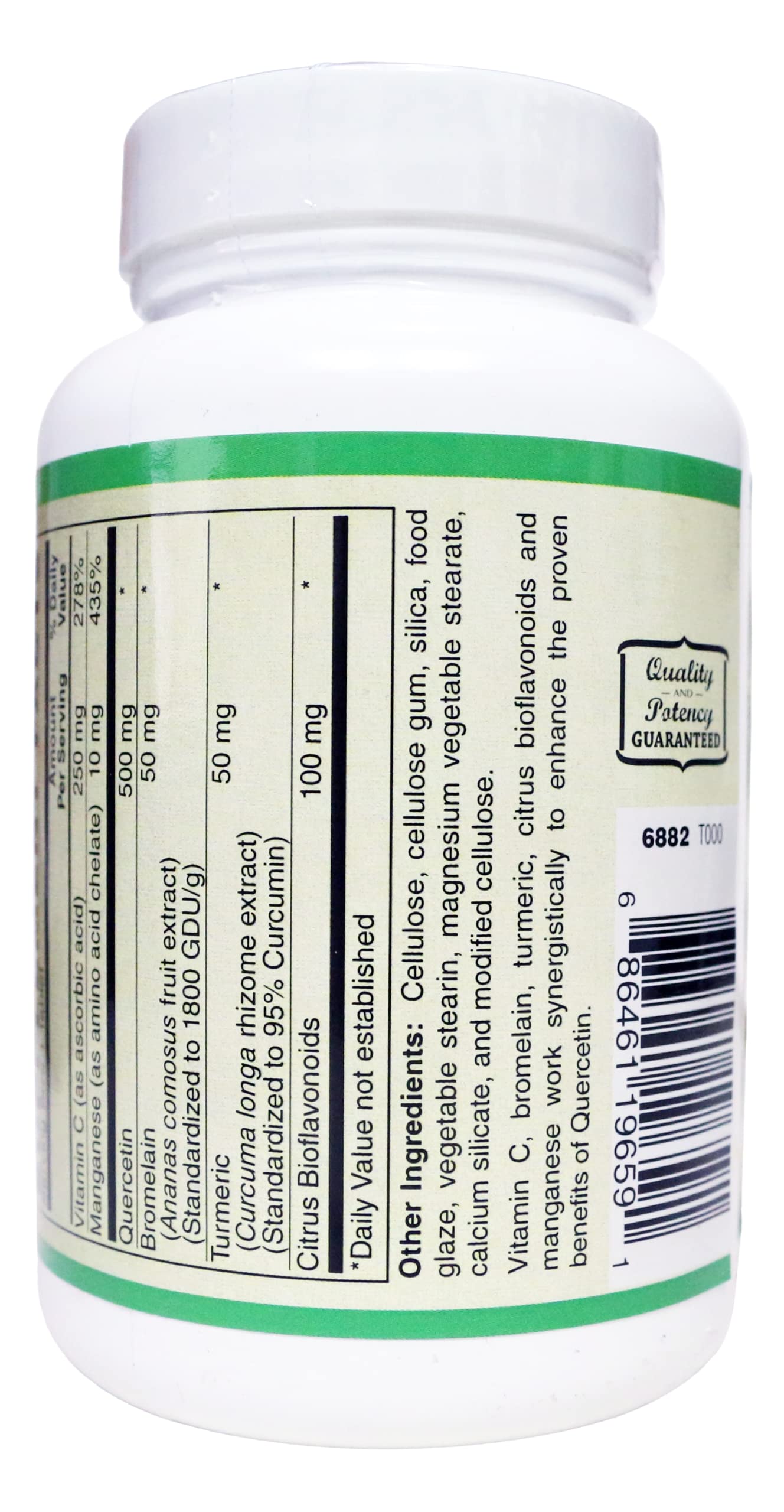 AlchePharma Quercetin 500 mg-Plus/Bioflavonoids, Manganese, Turmeric VIT. C and Bromelain 50 Tablets