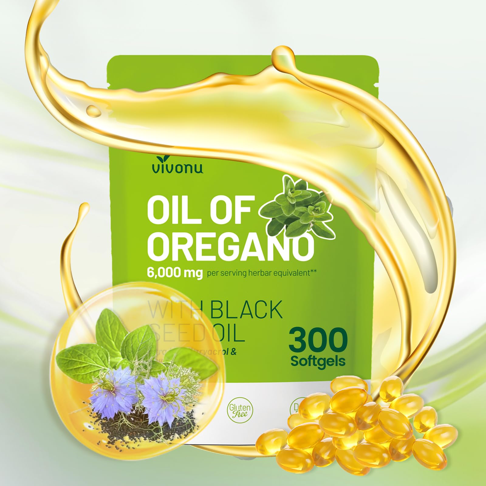 VivoNu Oil of Oregano with Black Seed Oil Capsules, 300 Count