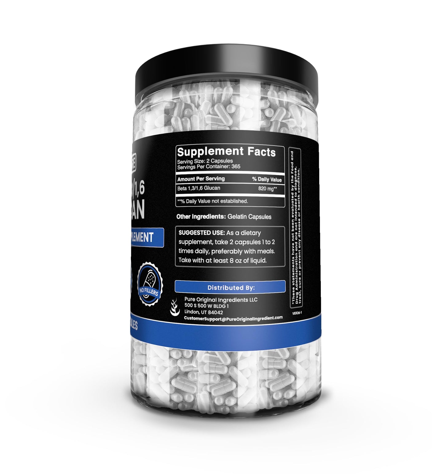 PURE ORIGINAL INGREDIENTS Beta Glucan 1,3/1,6 Capsule, 730 Count