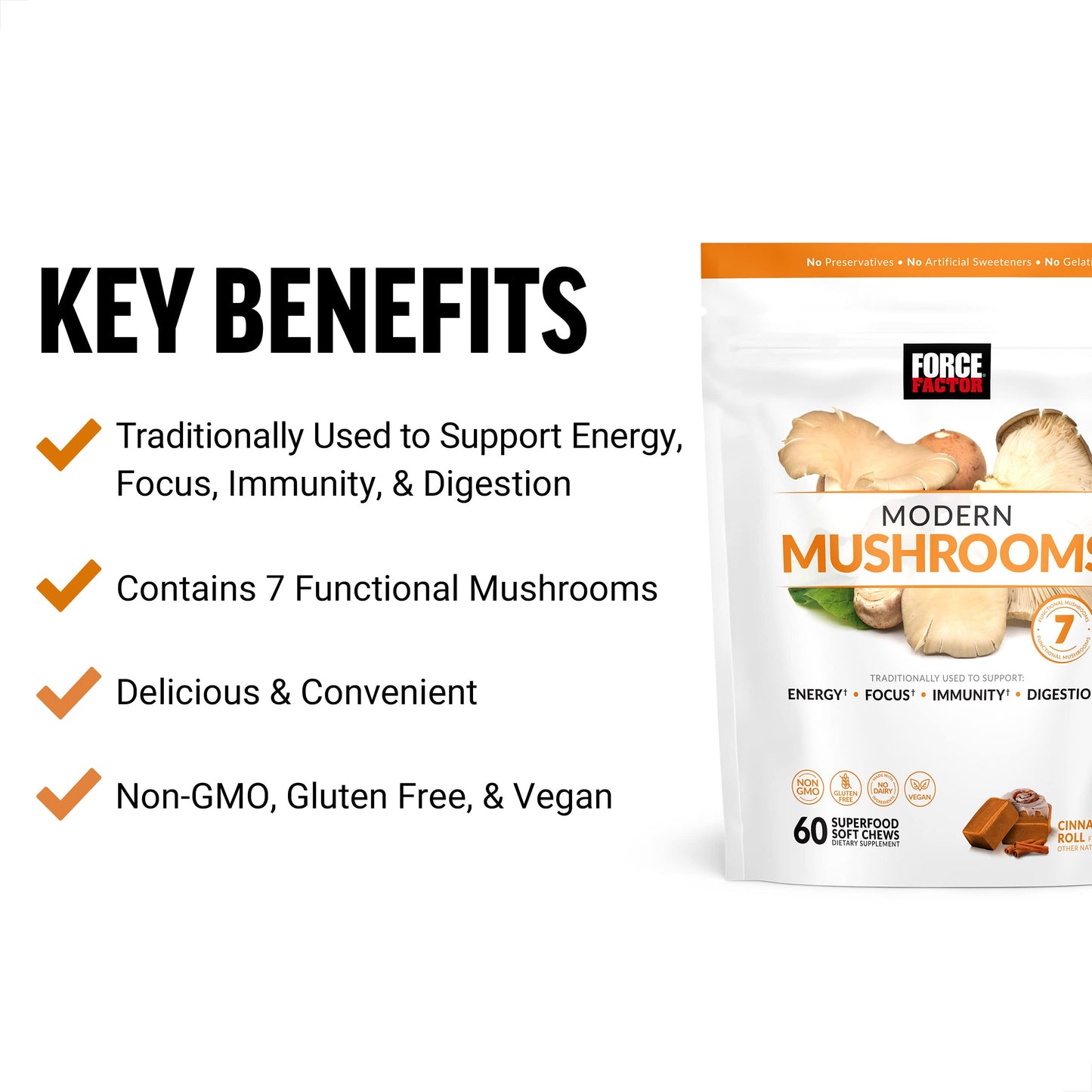 Force Factor Smarter Greens Superfood Soft Chews with Probiotics & Lions Mane & Turkey Tail Mushrooms, 60 Count