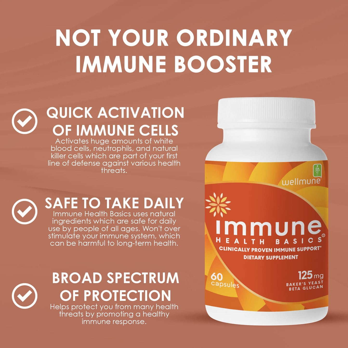 Immune Health Basics Ultra Strength Immunity - Clinically Proven Immune Support - Wellmune Highly Purified Beta Glucan, Vegan Capsules, 60 Count