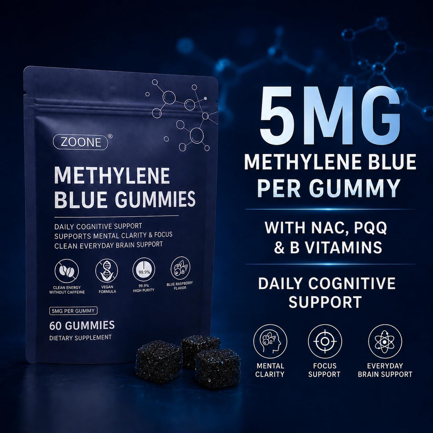 Zoone Methylene Blue Gummies 5mg, 60 Count