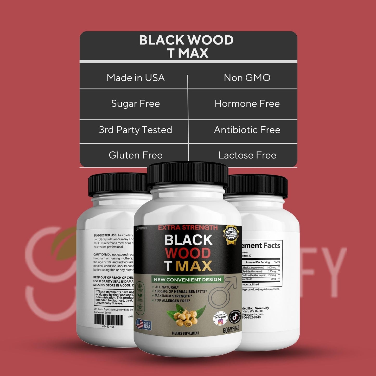 GREENVIFY Black Wood T Max Extra Strength Capsules, 300 Count