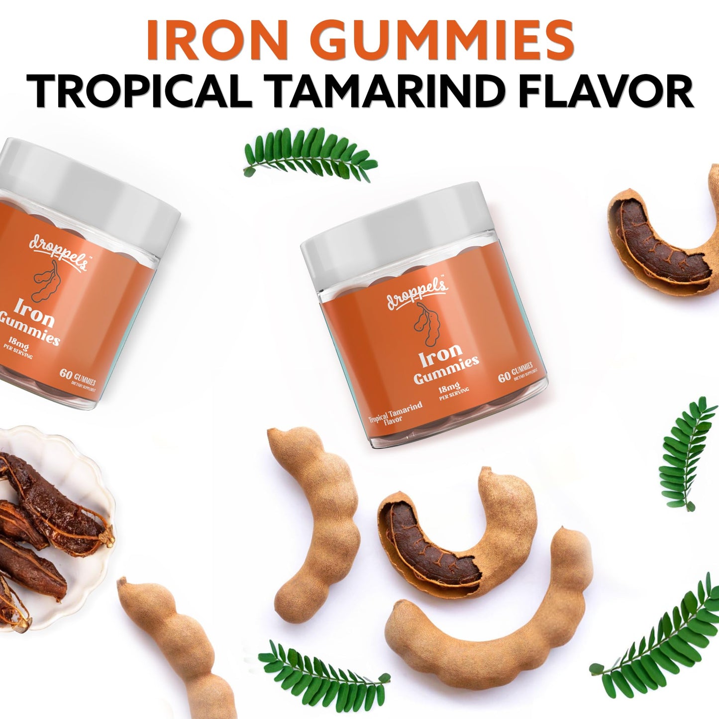 Droppels Iron Gummies 18mg for Women and Men – Vegan Plant-Based Iron Supplement, Gummy 60 Count