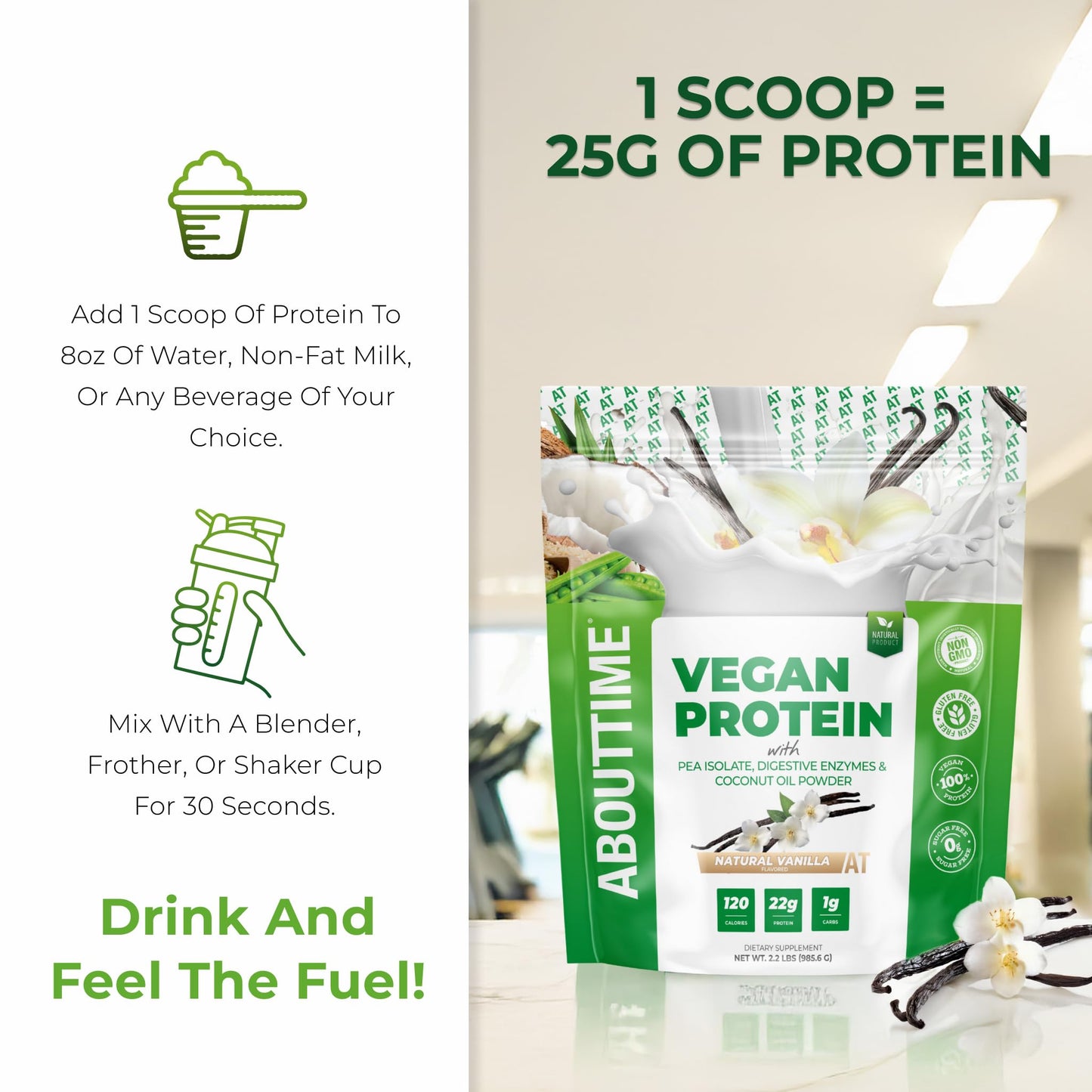 About Time Vegan Protein Powder Vanilla, 32 Servings