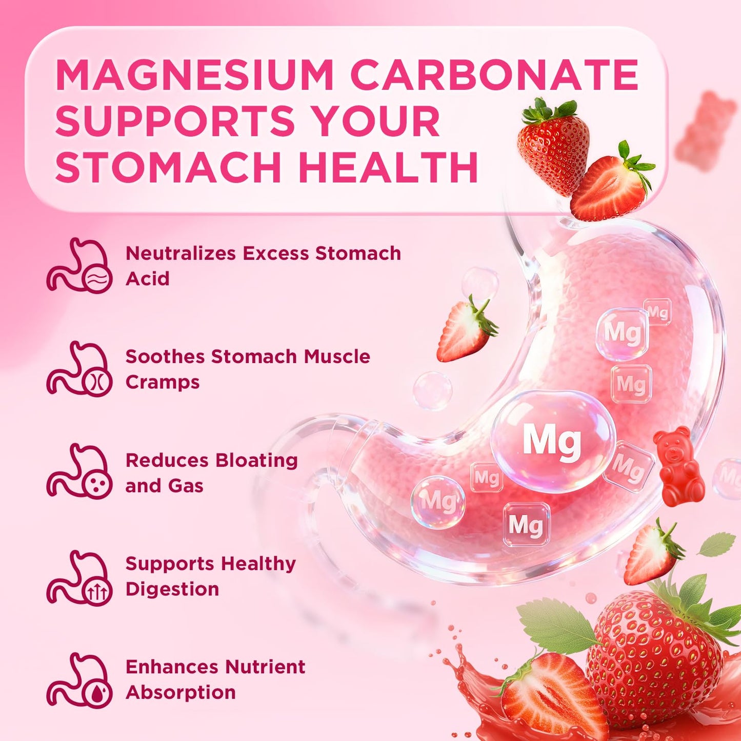 Softbear Magnesium Carbonate Gummies 500mg, Sugar-Free, Strawberry Flavor, 60 Count
