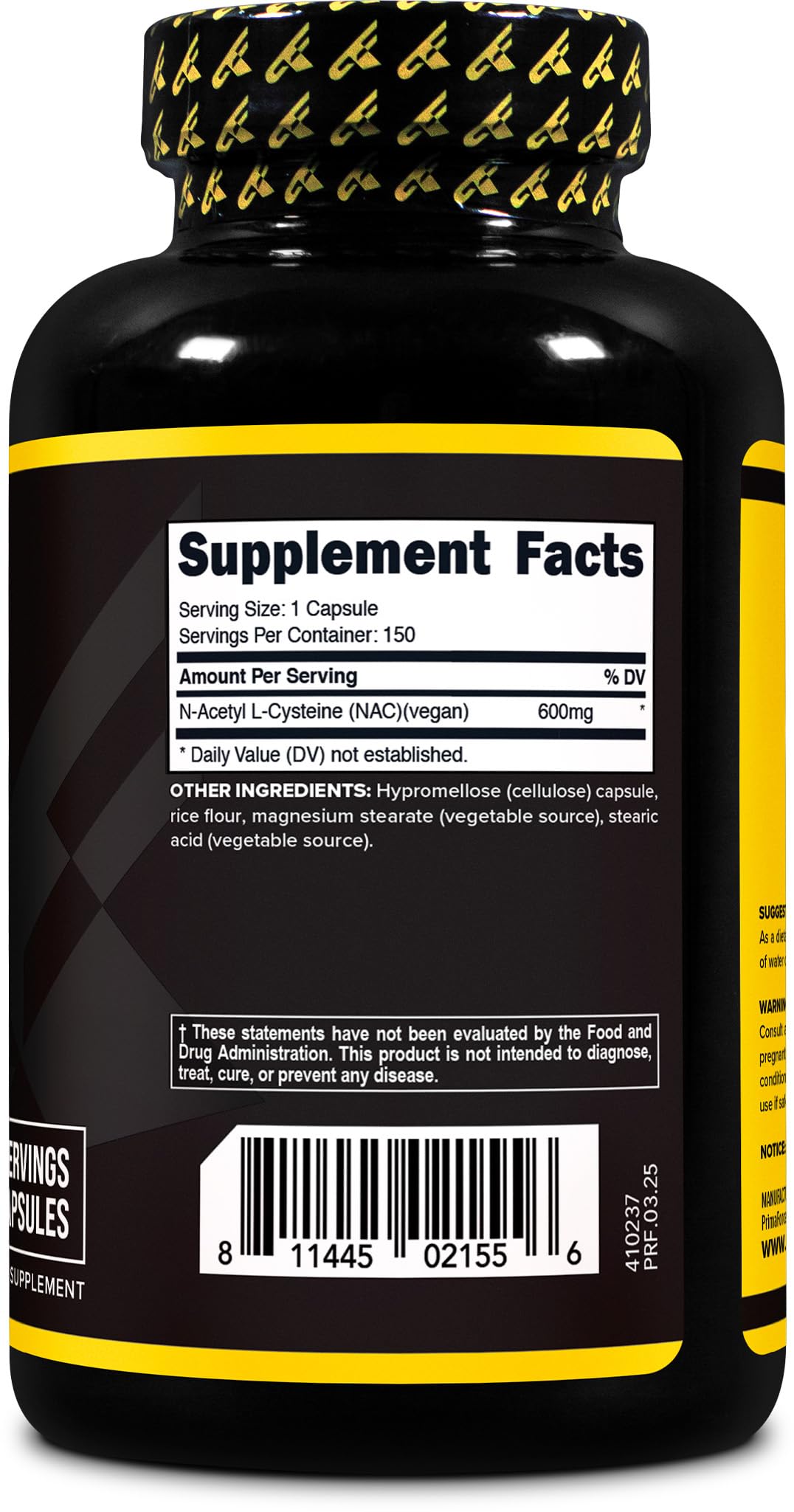 Primaforce NAC Vegan N-Acetyl L-Cysteine Supplement 150 Capsules