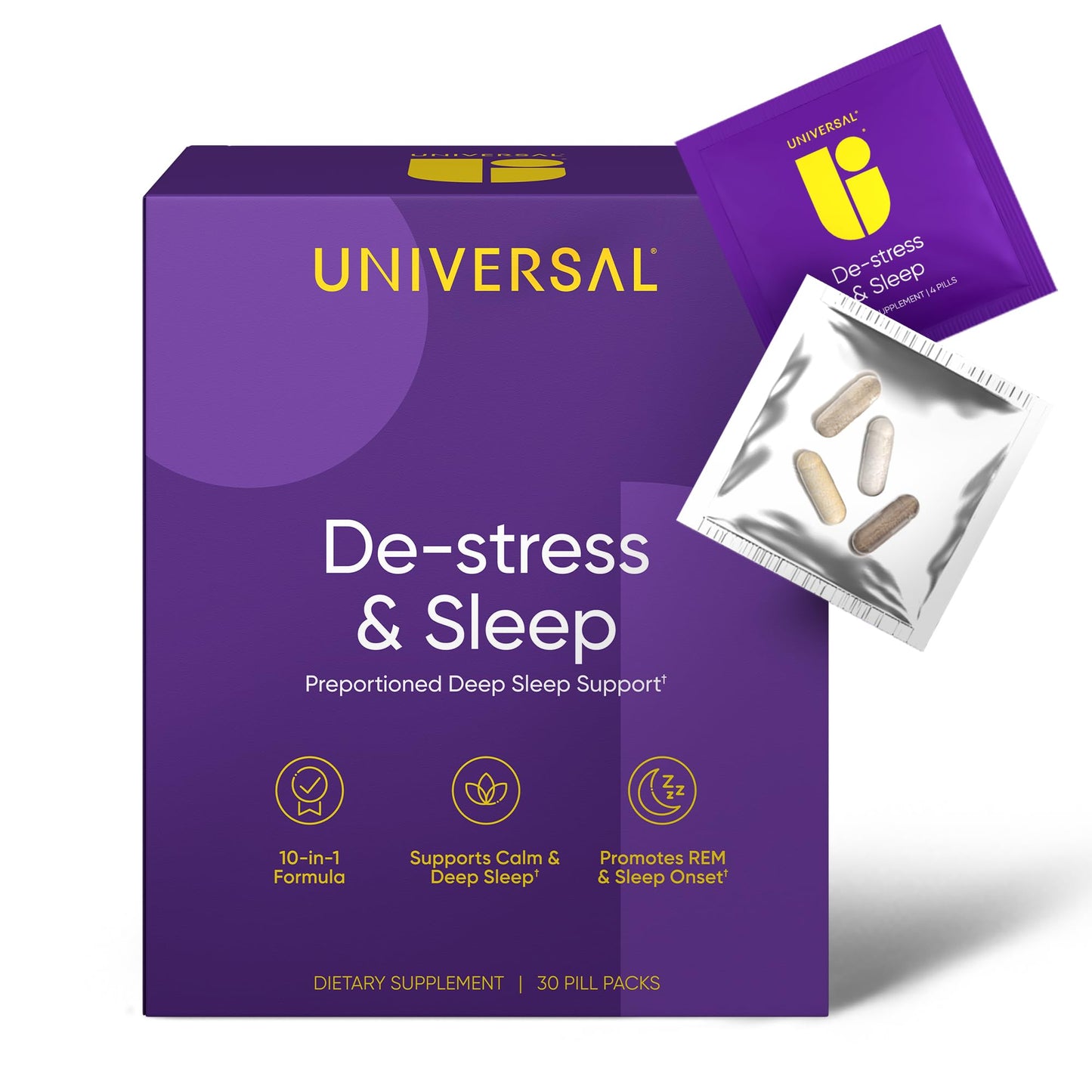 Universal U De-Stress & Sleep Supplement 10-in-1 Natural Sleep Aid Capsules 30 Count