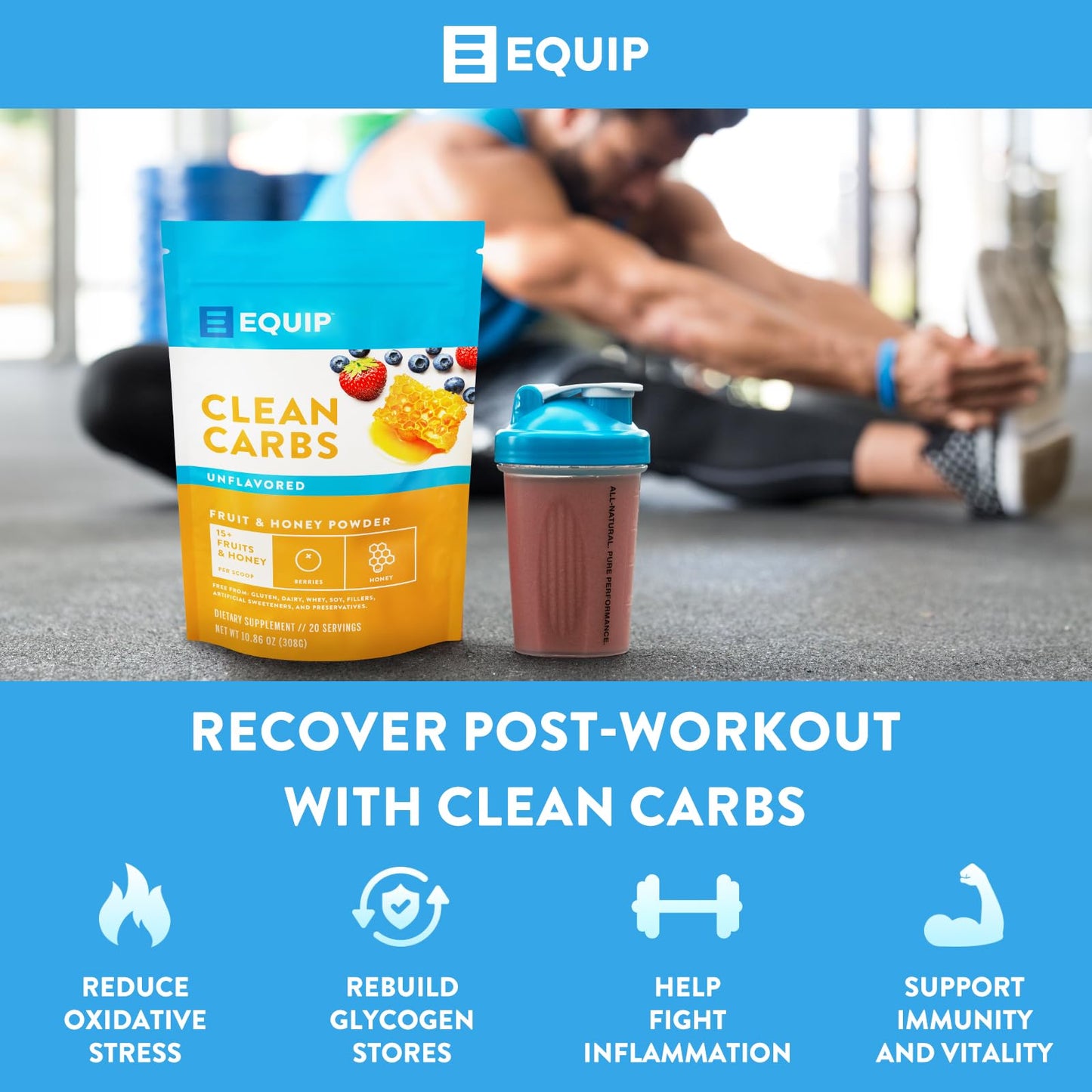 Equip Foods Clean Carbs - Sweet Potato Powder - Plant Based Pre Workout Carb Powder, Made from Dried Sweet Potatoes Vanilla Flavor 1.7