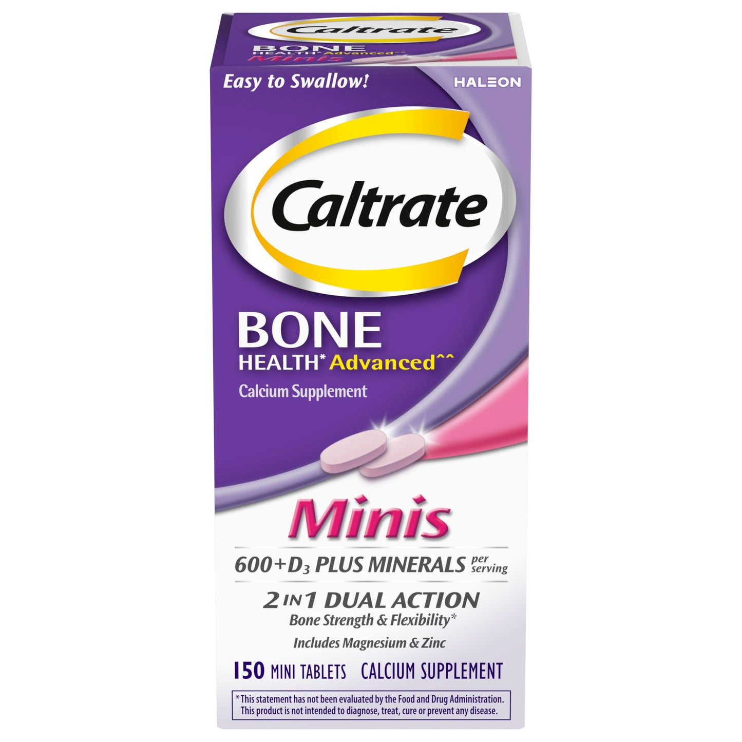 Caltrate Minis 600 Plus D3 Plus Minerals Calcium and Vitamin D Supplement Tablets, 150 Tablets