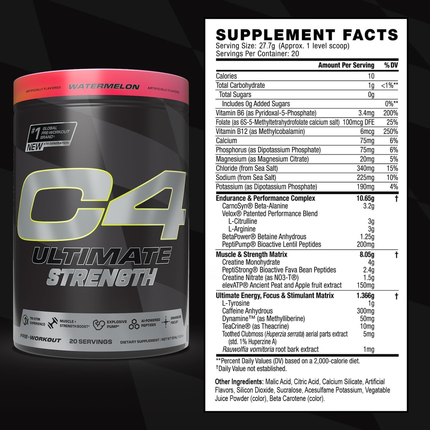 C4 Ultimate Strength Pre Workout Powder Watermelon, 1.22 lb