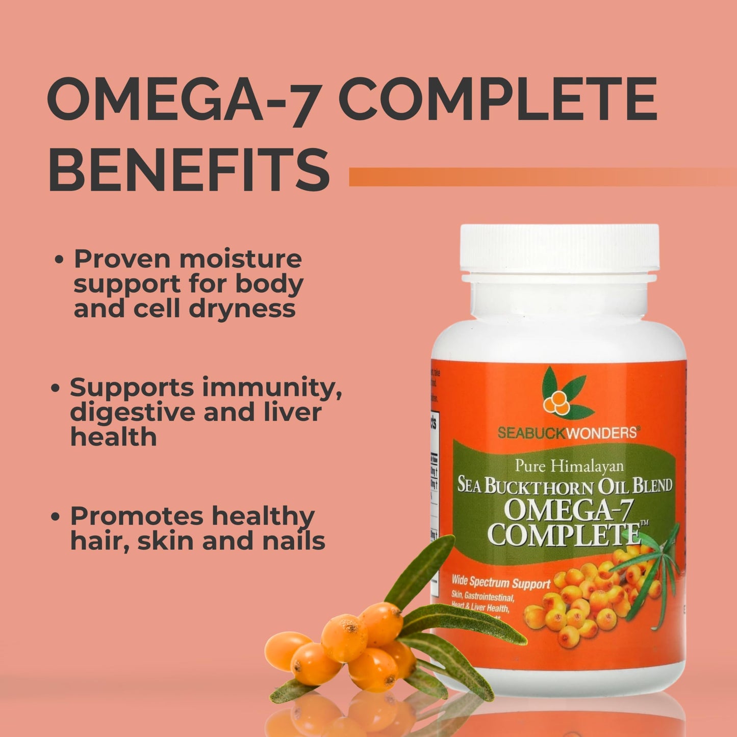 SEABUCKWONDERS Organic Sea Buckthorn Oil Omega-7 Complete Capsules 120