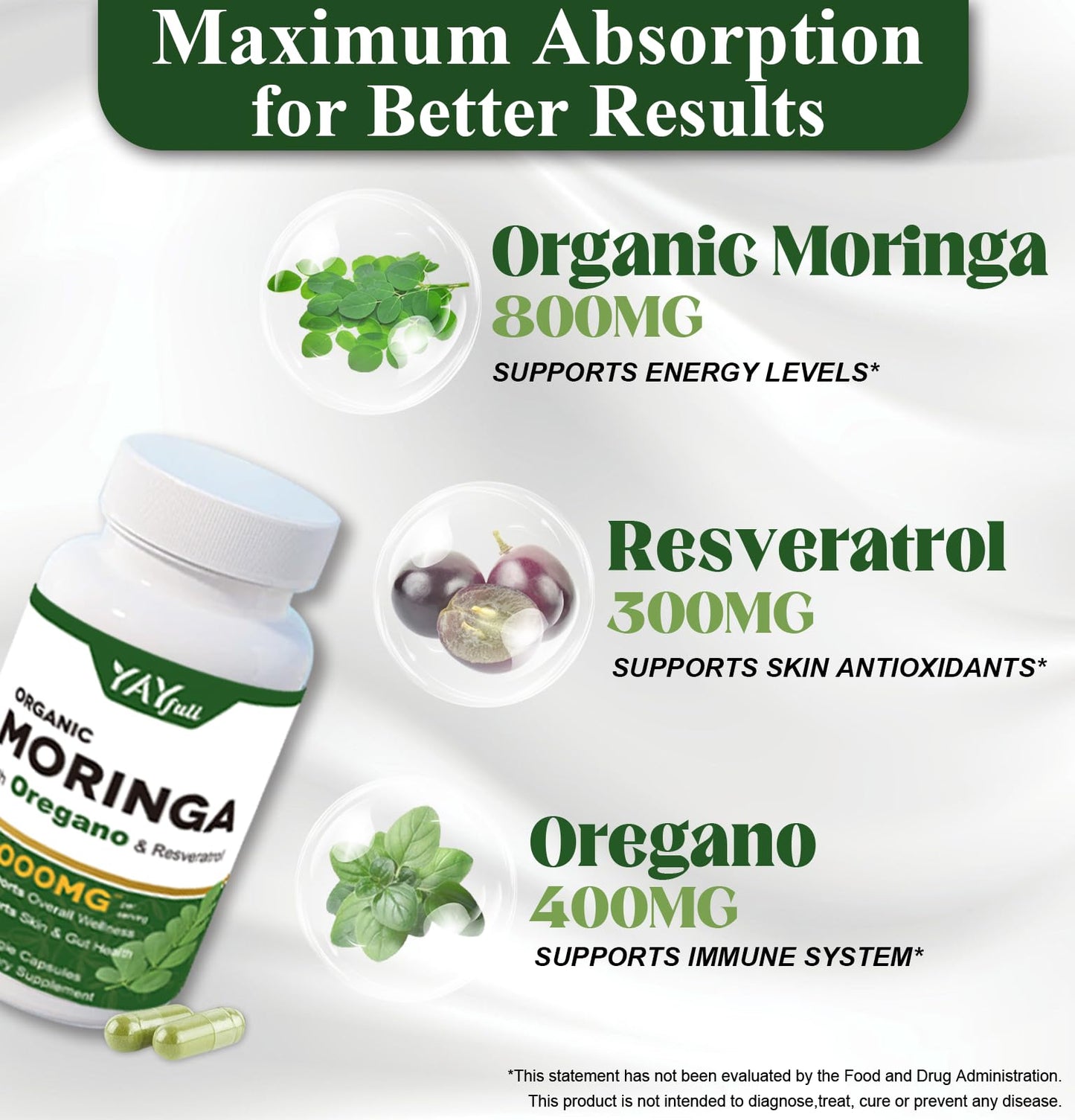 UXOEJIK Moringa Organic Capsules 180 Capsules