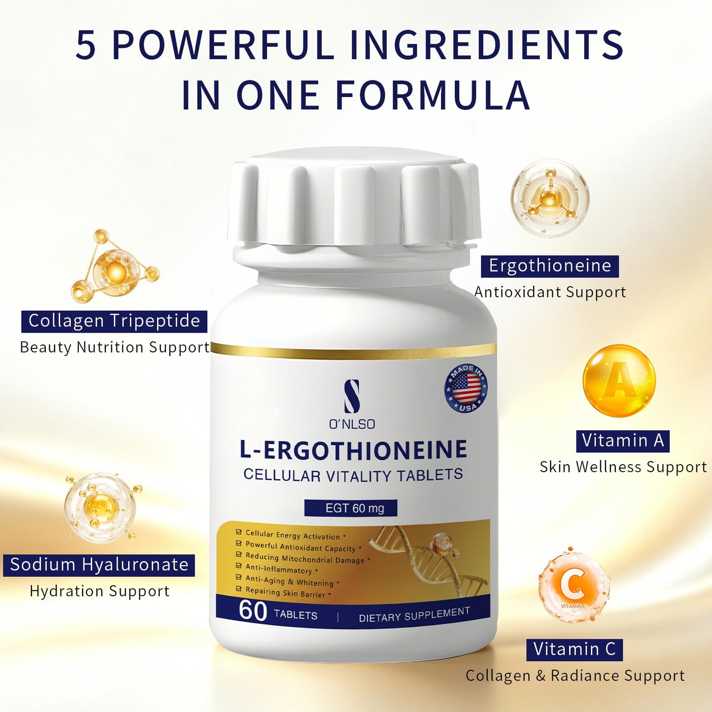 O'NLSO L-Ergothioneine Supplement 30mg Tablet, 60 Tablets