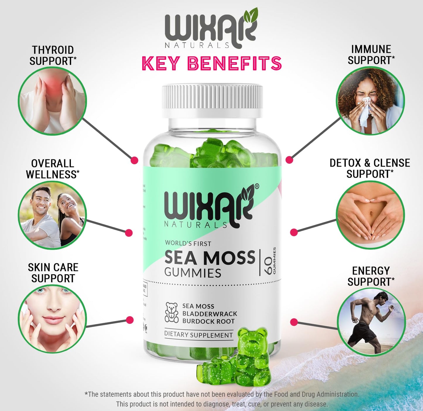 WIXAR NATURALS Sea Moss Gummies, 60 Count
