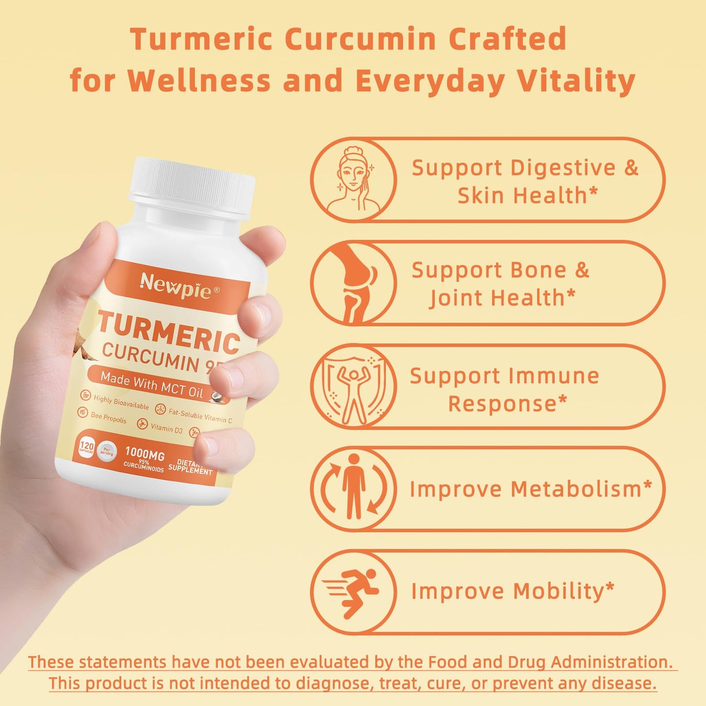 Newpie Turmeric Curcumin Supplement with MCT Oil, 120 Capsules