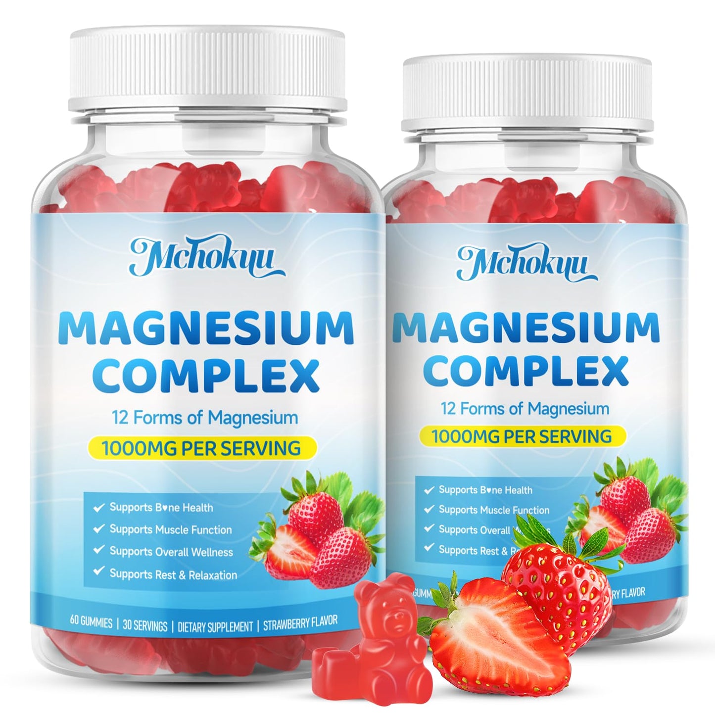 Mchokuu Magnesium Complex Gummies 1000mg, 12-in-1 Magnesium Complex Supplement, 120 Gummies