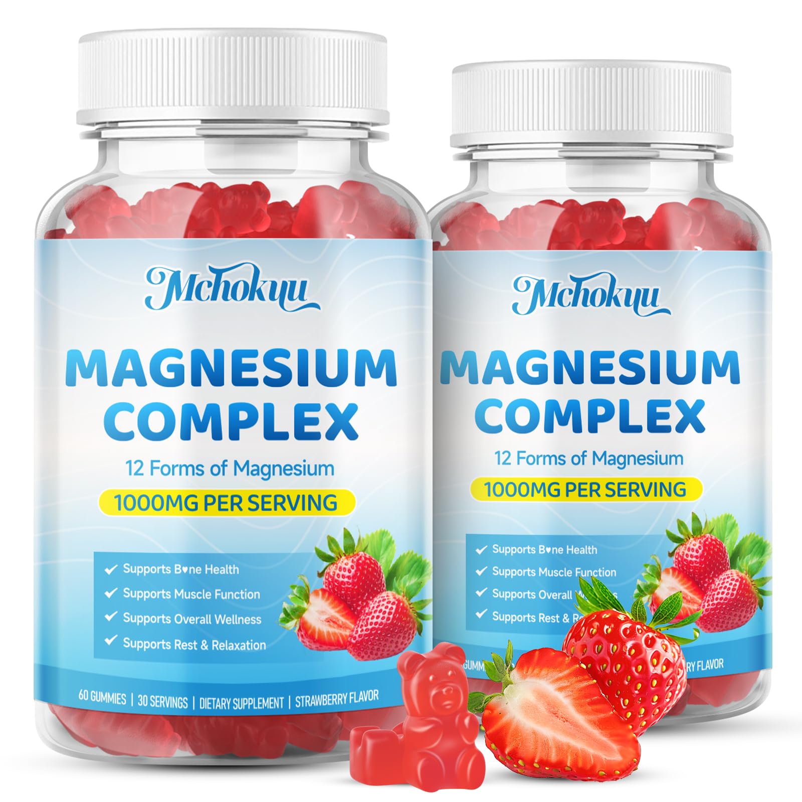 Mchokuu Magnesium Complex Gummies 1000mg, 12-in-1 Magnesium Complex Supplement, 120 Gummies