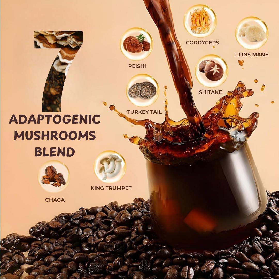 Vital Ace Organic Mushroom Coffee Blend with Lion's Mane and 7 Adaptogens Powder 6.35 Ounce