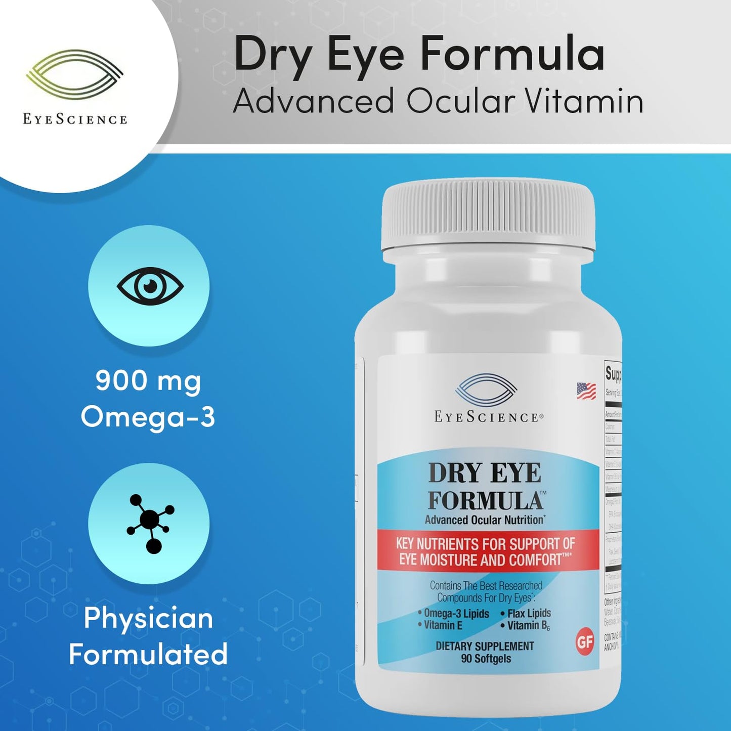 EyeScience Dry Eye Formula 900mg Omega-3 Softgels, 90 Count