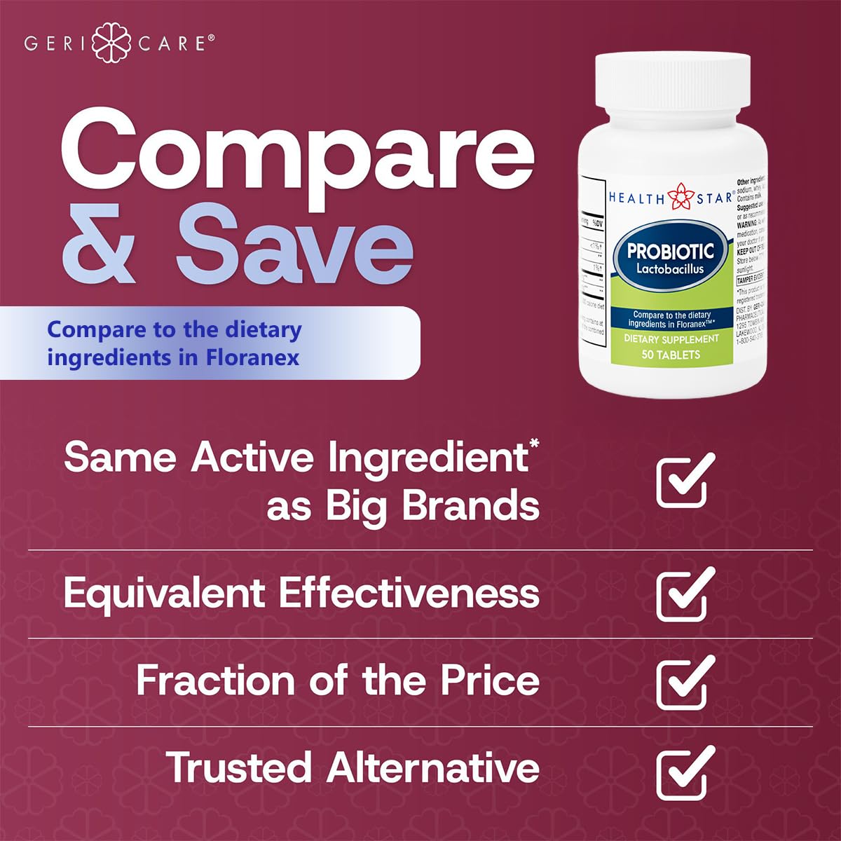 GeriCare Probiotic Lactobacillus Tablet 50 Count
