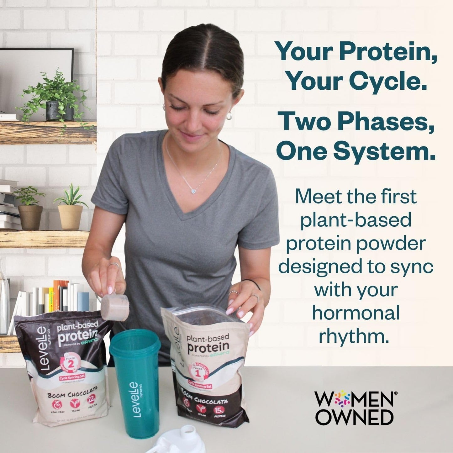 Levelle Nutrition Boom Chocolata Cycle-Syncing Plant-Based Protein Powder Set, Pea & Pumpkin Protein, 1.54 lb (Pack of 2)