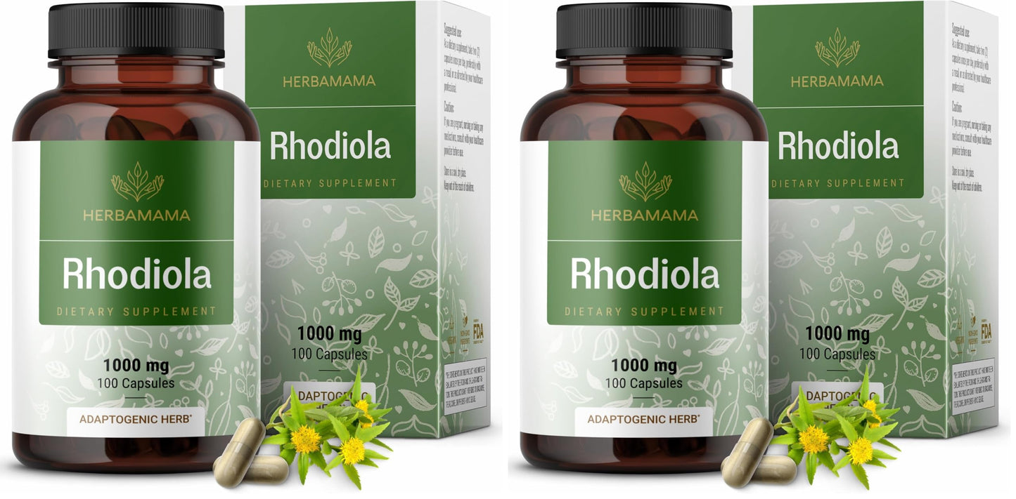 HERBAMAMA Rhodiola Rosea Supplement Capsules, 1000mg Rhodiola Rosea Extract, 200 Capsules