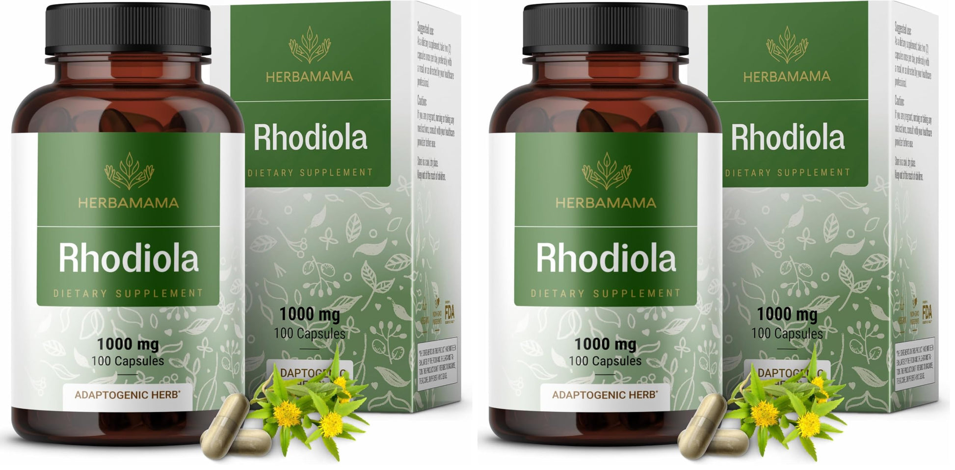 HERBAMAMA Rhodiola Rosea Supplement Capsules, 1000mg Rhodiola Rosea Extract, 200 Capsules