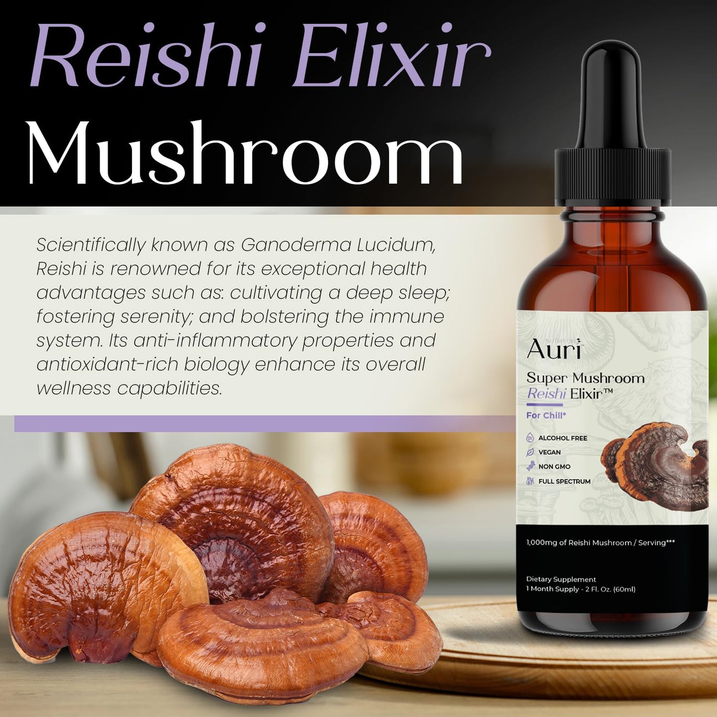 Auri Reishi Super Mushroom Elixir Capsules 72 Count