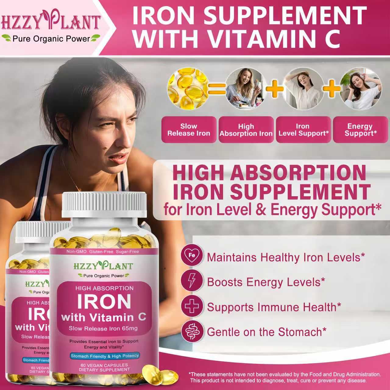HZZYPLANT Iron Supplement for Women Softgels 60 Count