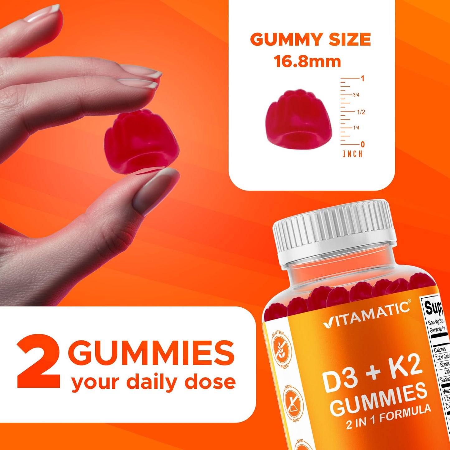 Vitamatic Vitamin D3 & K2 Gummies, 120 Count