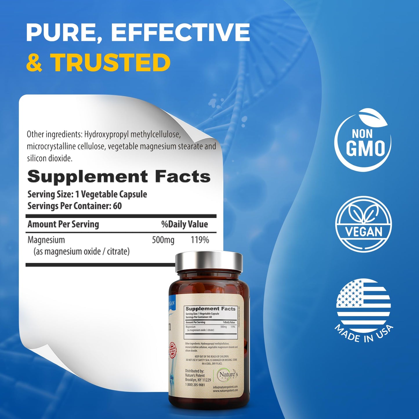 Nature's Potent Magnesium Supplements Capsules 60 Count