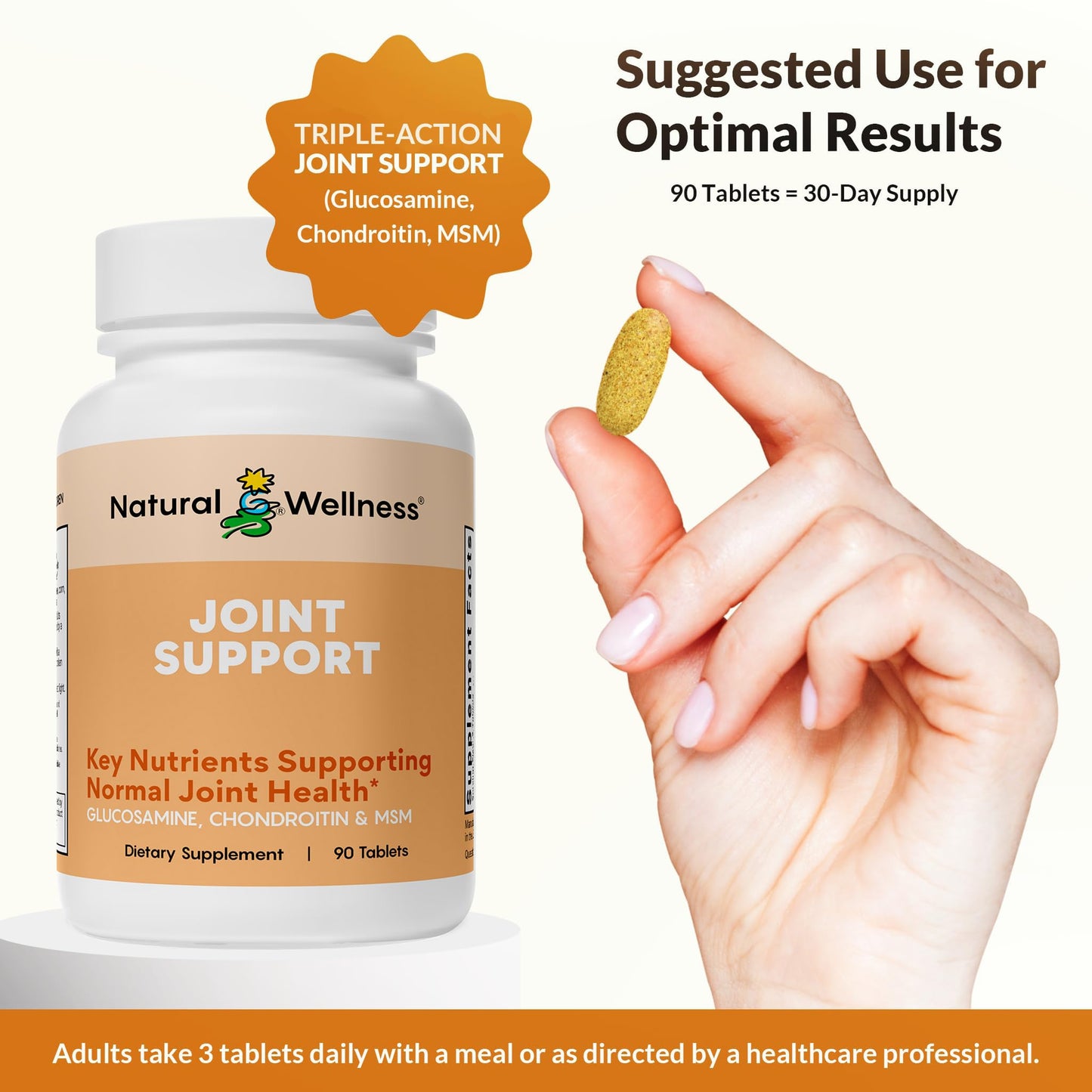 Natural Wellness Glucosamine Chondroitin with MSM and Turmeric Tablet 90 Count