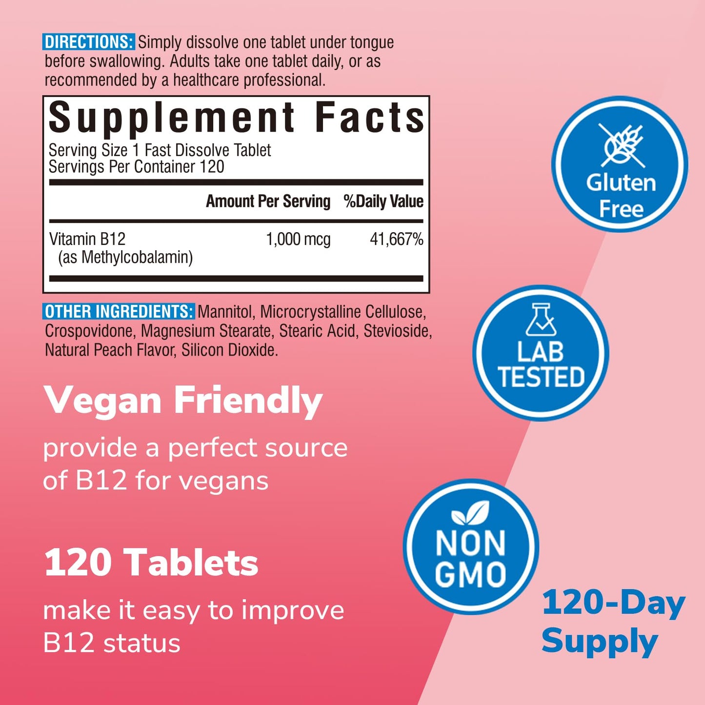 Vitalibre Vitamin B12 1000 mcg Sublingual Methylcobalamin Tablet 120