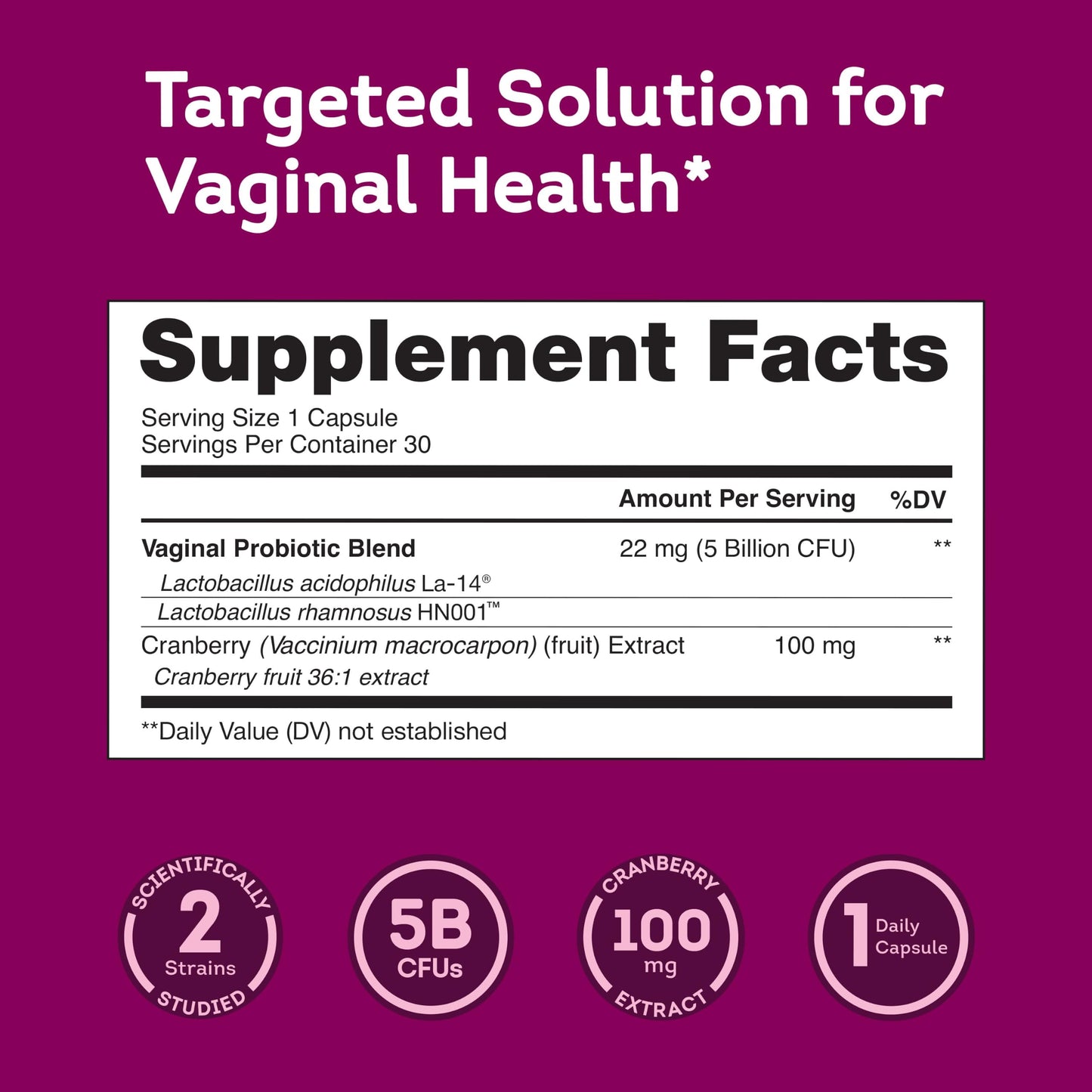 Florawell Vaginal Probiotics for Women – pH Balance, Healthy Odor, UT & Intimate Health - Vaginal Health Supplement with Cranberry Extract 30 Capsules