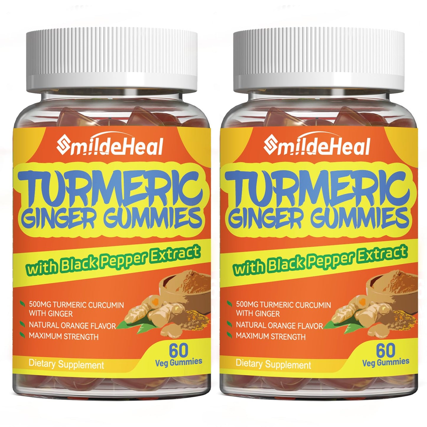 SmildeHeal Turmeric Curcumin Gummies 500mg with Turmeric Root Extract, 120 Gummies