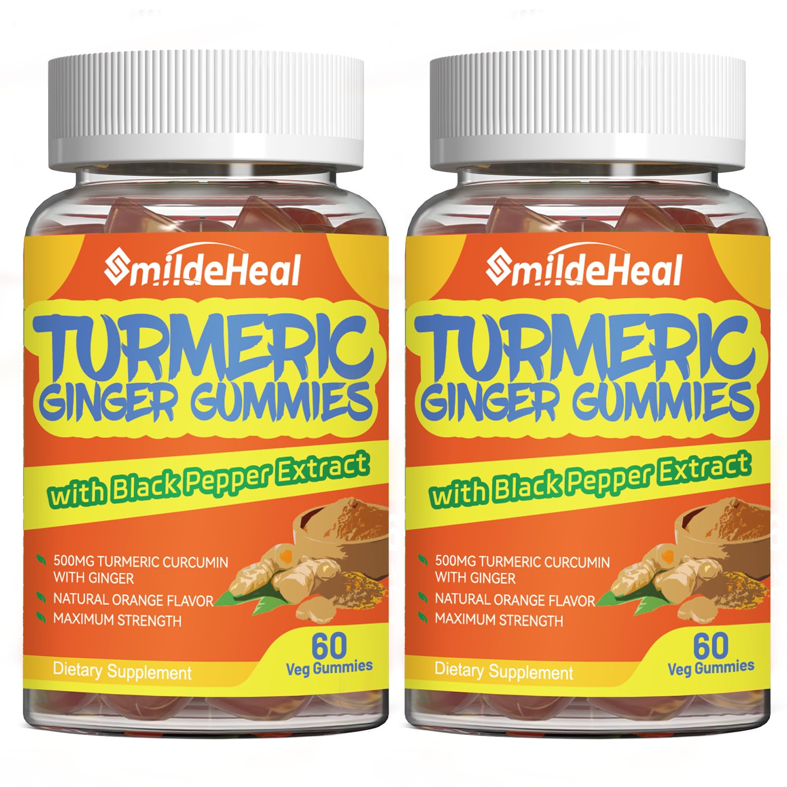 SmildeHeal Turmeric Curcumin Gummies 500mg with Turmeric Root Extract, 120 Gummies